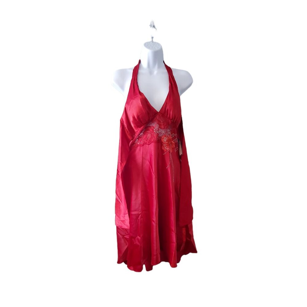Vintage La Belle nwt (small flaw) dress womens size 5 red halter lace satin Y2K